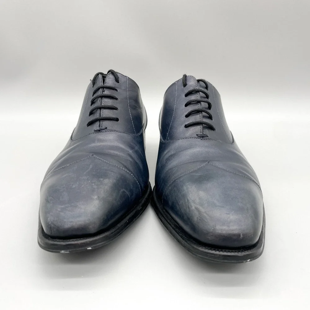 Mezlan Custom Mens 9.5M Cap Toe Oxford Navy Leather Derby Dress Shoes Preppy